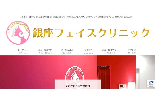 銀座フェイスクリニックの公式サイト画面
