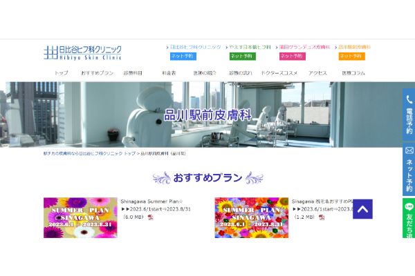 品川駅前皮膚科の公式サイトキャプチャ