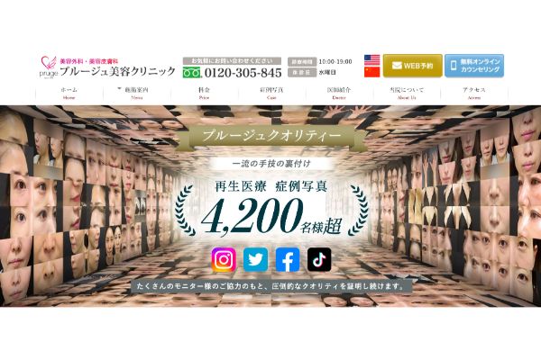 プルージュ美容クリニックの公式サイト画面