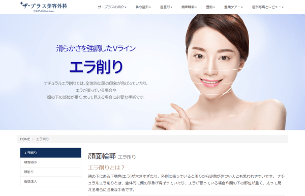 ザ・プラス美容外科の公式サイト画面